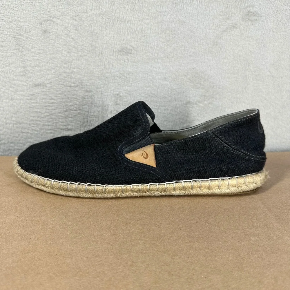 Olukai Kaula Pa'a Kapa Slip On Womens 9.5 Black Canvas Espadrille Flats 20449